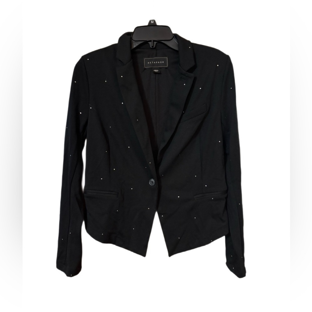 Metaphor Black Women's Silver Studded Knit Blazer Small EUC